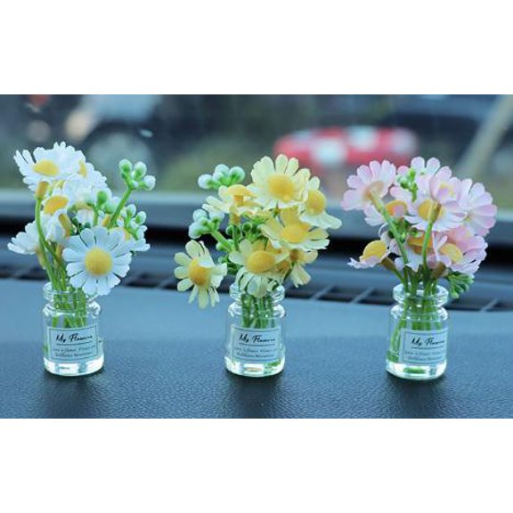 QIDITONG 3 Pcs Mini Flower Vase Car Ornaments Dashboard Decorations Artificial Flowers Decorative Flower Ornament Aesthetic Car Accessories