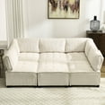 thumbnail image 5 of 6 Seat Modular Sectional - U Shaped Couch With Soft Beige Corduroy For Cozy Seating Seats Convertible In Fluffy Living Room, 5 of 6