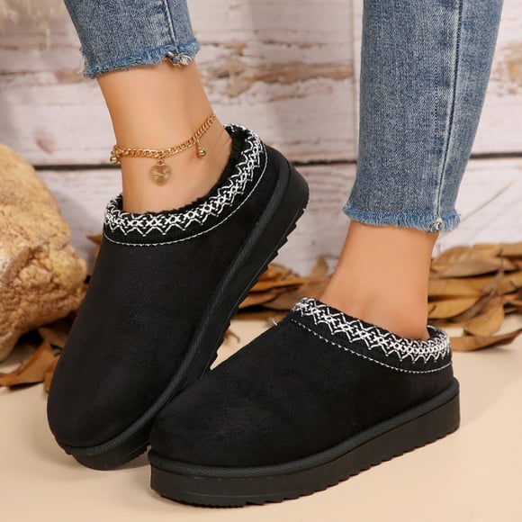 Dosaele Women‘s Platform Slippers Mini Boots Braid Slippers With Plush Fleece Lining Fuzzy Slippers For Women Slip On Clogs