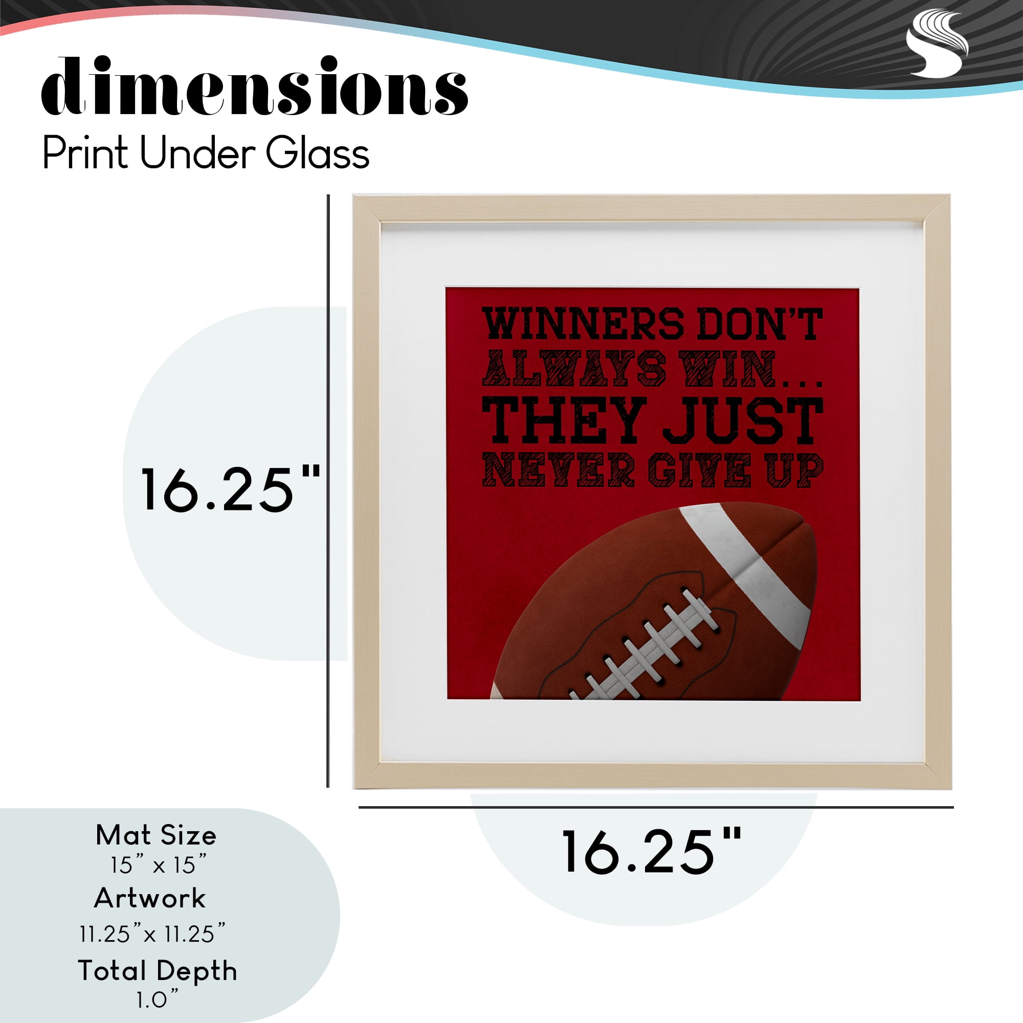 Winners Never Give Up Birch Framed Print Under Glass, design by Marcus Prime