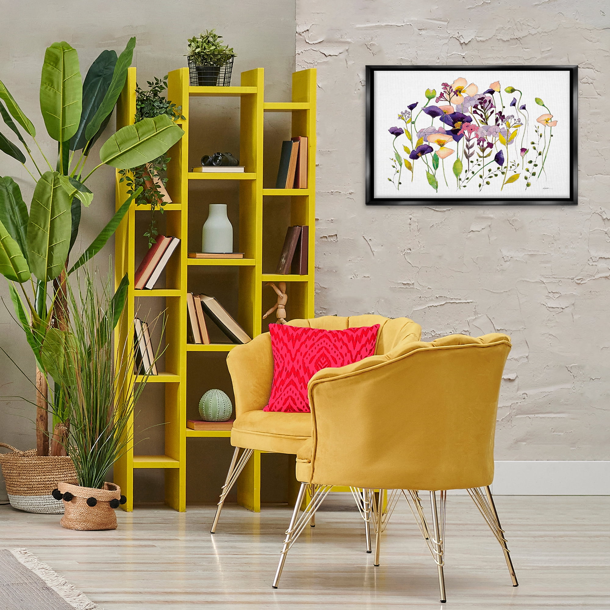 Stupell Industries Purple Poppy Sprigs Botanical & Floral Painting Black Floater Framed Art Print Wall Art, 25 x 17