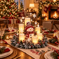 thumbnail image 3 of Snowman Christmas Lighted Centerpiece with Flameless Candle Glow, Christmas Decoration with Frosted Greenery, Red Berries & Pinecones, Perfect for Home Tabletop & Holiday Gift, 10.6" x 11.8", 3 of 7