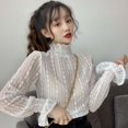 thumbnail image 5 of YEKEYI Lace Tops for Women Long Sleeve Mock Neck Sheer Blouse See Through Floral Lace Tops, 5 of 8