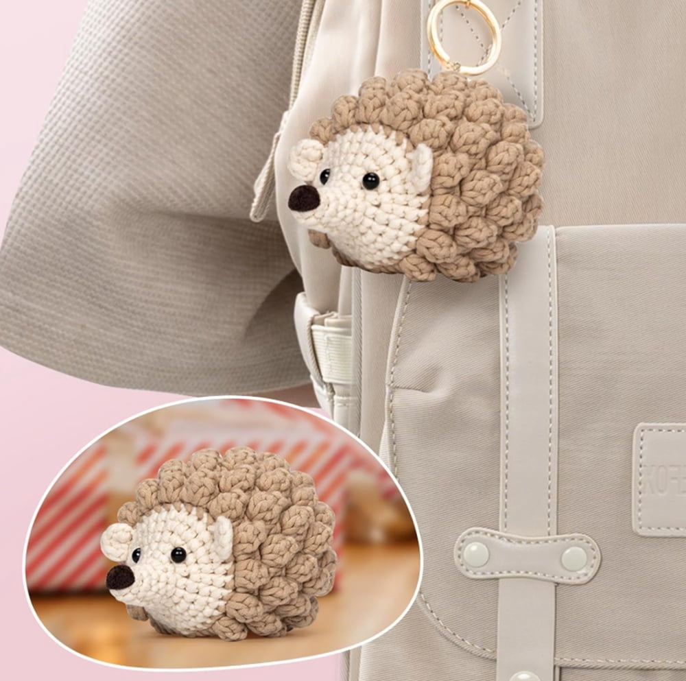 Hedgehog Crochet Kit for Beginners, Mushroom Amigurumi Starter Set with Step-by-Step Video Tutorial, TIKA