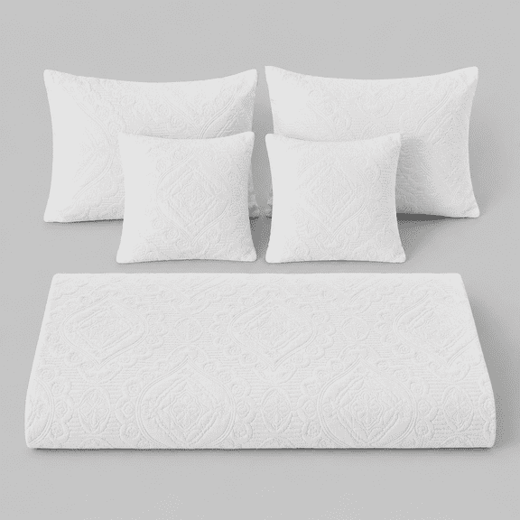 5 Piece Daybed Cover Set Twin Daybed Bedding Sets for All Season Lightweight Daybed Comforter with Matching Shams&Decorative Pillows, Double Sided-Quilting Day Bed Cover,39"x75",White
