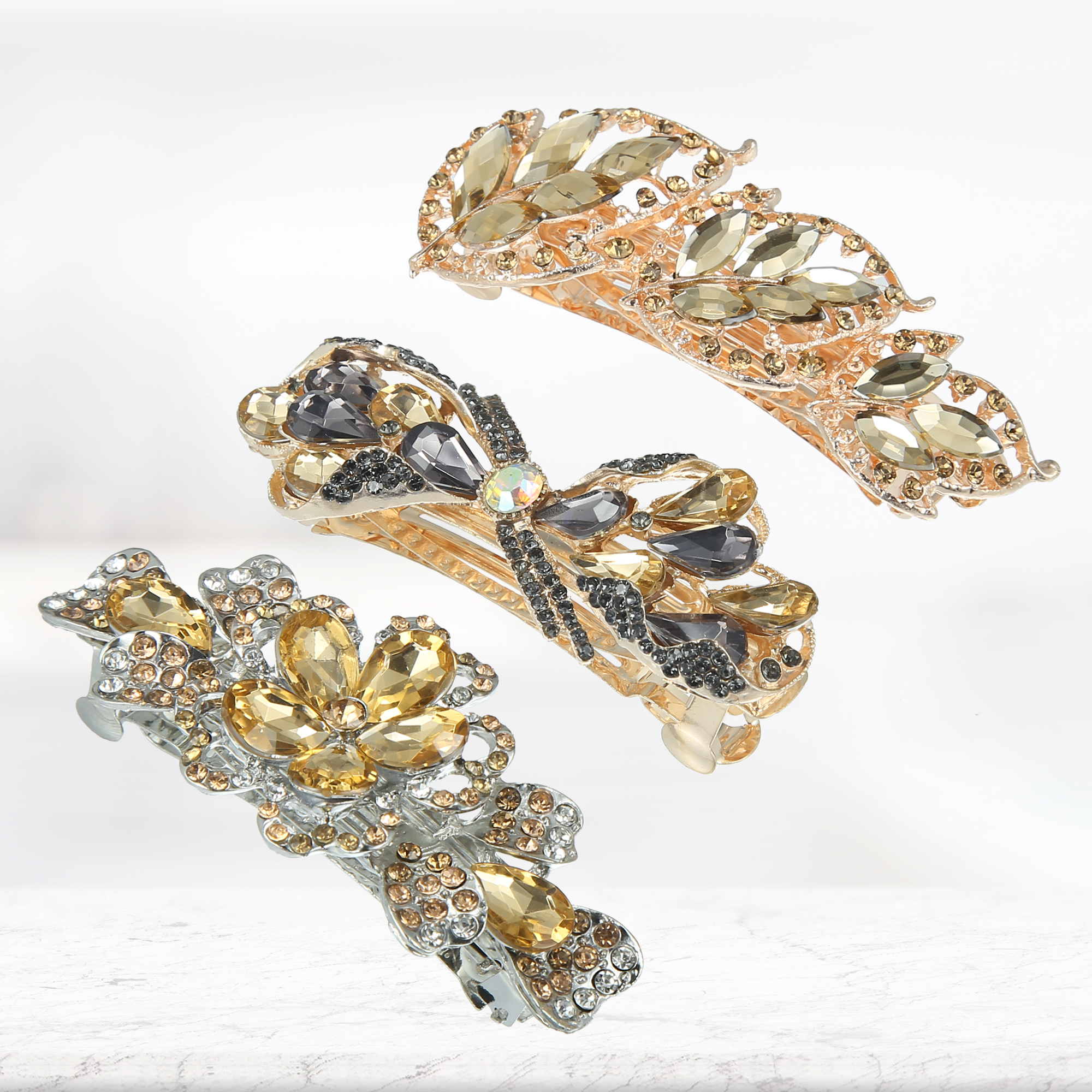 Unique Bargains 3 Pcs Hair Barrettes, Vintage Shining Rhinestone Flower Hair Accessories