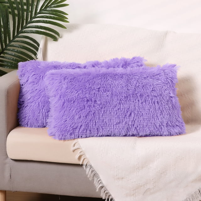 Funda de cojín REGALWOVEN Set de 2, fundas de cojín suaves y esponjosas, fundas de almohada de felpa de doble cara, morado 18" x 18"