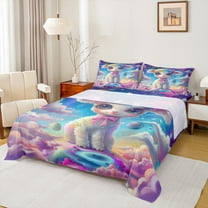 Feelyou Dreamy Cute Sheep Twin Sheet Sets for Teens, Outer Space Planet Twin Fitted Sheet, Mystic Starry Sky Flat Sheet, Super Cozy Room Decor, 3 Pieces