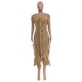 thumbnail image 5 of Bigersell Women Dress Women Casual Short Sleeve All-match Solid Color Knitted Sleeveless Tassel Dress Female Dresses Regular Wrap Dresses, Style 35903, Khaki L, 5 of 9