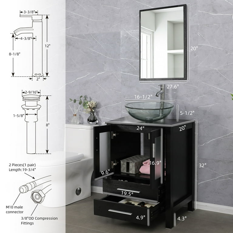 eclife 22 Corner Bathroom Vanity Sink Combo for Small Space Wall Mounted  Floating Cabinet with White Resin Sink and Matte Black Faucet, White