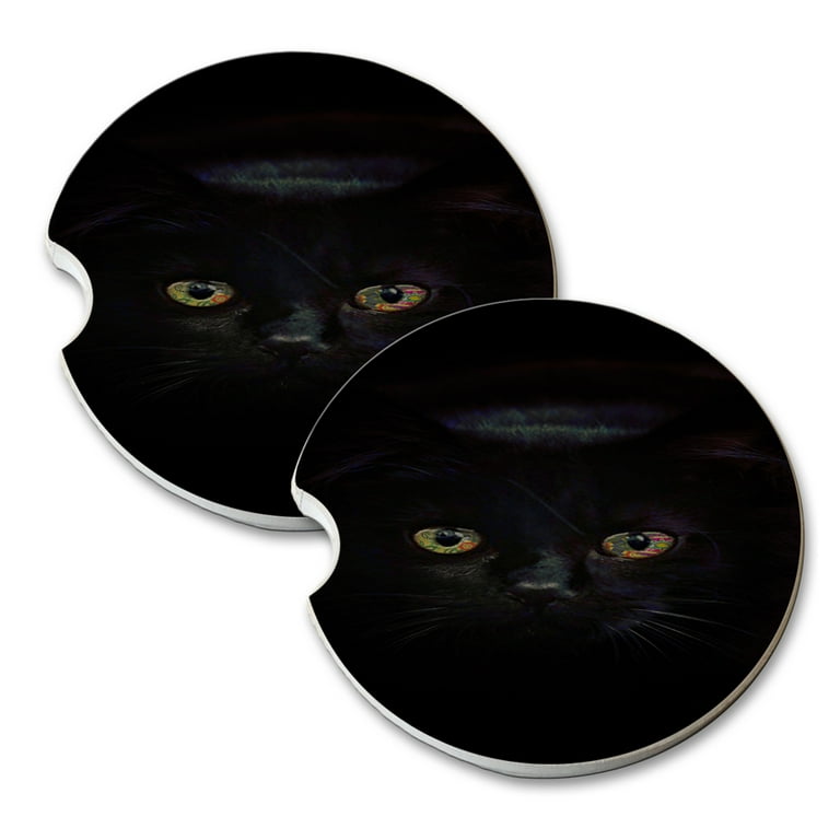 Water color style Black Cat Sandstone Car Coasters, Black Cat Coasters,car  holder coaster, Black Cat, Cat, Watercolor