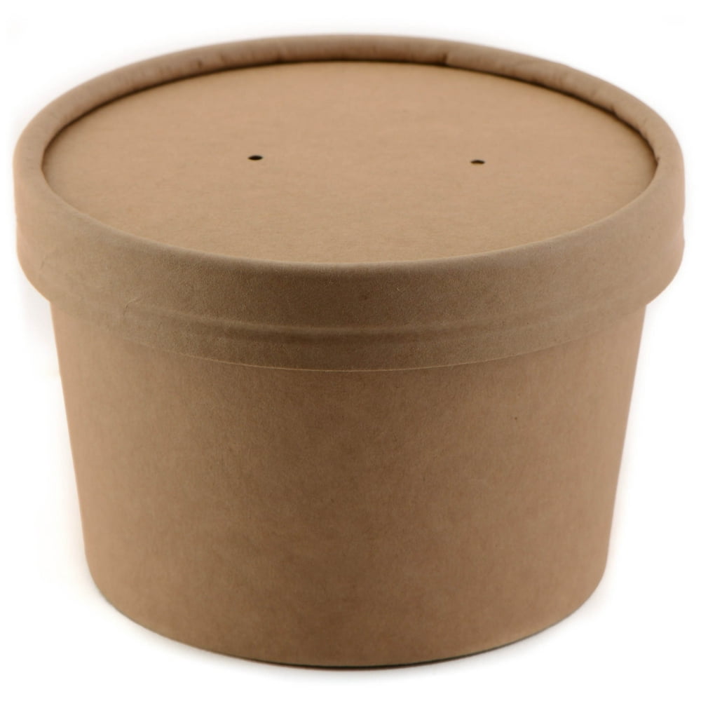 [25 Pack] 8 oz Disposable Kraft Paper Soup Containers with Vented LIDS