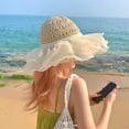 thumbnail image 5 of 56-58cm hat circumference women's mesh bow lace sun hat sunscreen beach sunshade straw hatpink, 5 of 5