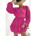 thumbnail image 3 of Mandarin Collar Tiered Ruffle Dress for Women Above Knee Length Fuchsia Medium, 3 of 4