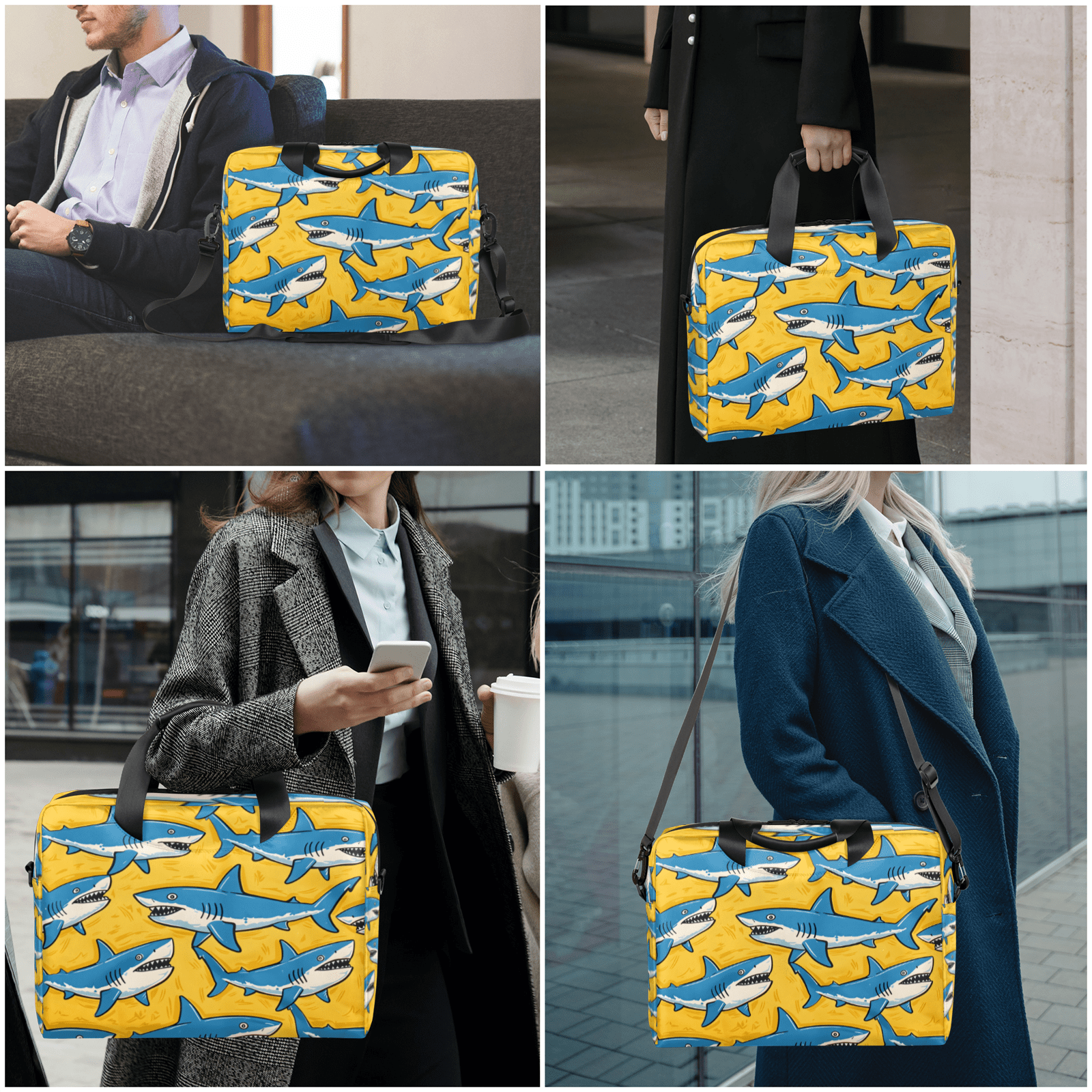 Herdesigns Shark Laptop Bag for Women Men, Computer Case Briefcase Messenger Bags, 15-15.6 inch Laptop Sleeve Shoulder Bag