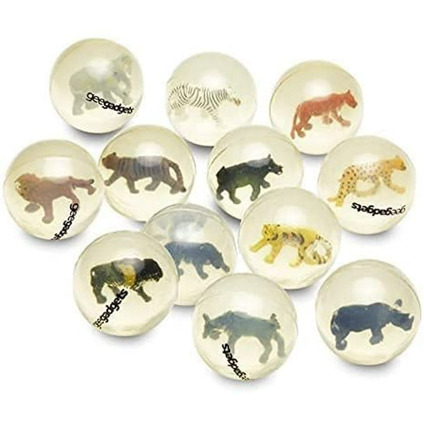 12 Clear Bouncy Balls with Animals Rubber Bouncing Ball Toys with