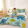 thumbnail image 3 of Metsweet Cartoon Dinosaur Twin Bedding 7-Piece, Geometric Checkered Bedding Comforter Set, Blue Brown Yellow, 3 of 6