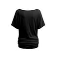 thumbnail image 2 of Womens Short Sleeve Boat Neck Side Shirring Dolman Drape Top, 2 of 6