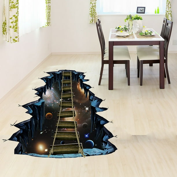 Cosmic Planet Bridge Pattern 3D Wall Mural Stickers Self Stick Removable Wall Art Decal for Home Office Decor