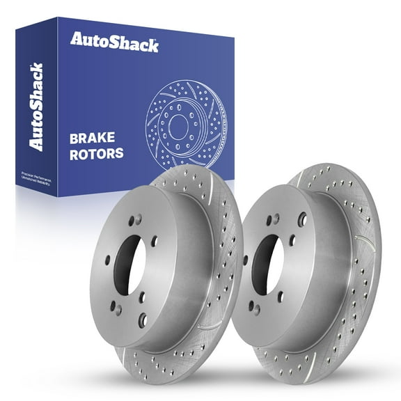 AutoShack Rear Solid Drilled & Slotted Silver Zinc Coated Brake Rotors 2-PC Set Replacement for 2005-2016 Kia Sportage 2005-2015 Hyundai Tucson SilverShield Pro 11.18" (284 mm)
