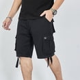 thumbnail image 2 of YLSDY Men's Summer Cargo Shorts Outdoor Travel Hiking Shorts with Drawstring Hem Solid Color Multi-Pockets Straight Baggy Bermuda Shorts Black XL, 2 of 9