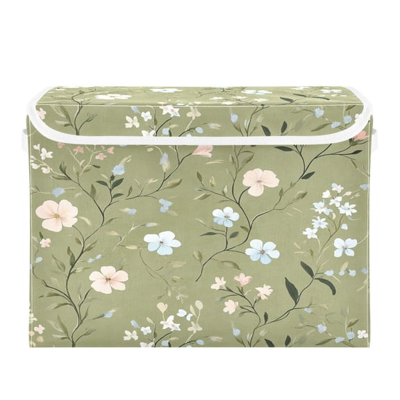Storage Box With Lid 16.5x12.6x11.8In Foldable Stacked Household Storage Box Green Blue Flower