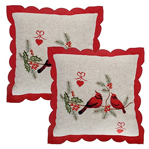 Grelucgo Christmas Holiday Embroidered Cardinal Throw Pillow Case Cover