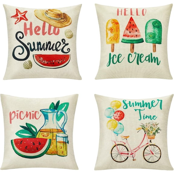 Summer Pillow Covers 18x18: Watermelon Decorative Pillow Covers Farmhouse Pillow Cases Boho Cushion Cases for Sofa Couch Bedroom, Set of 4