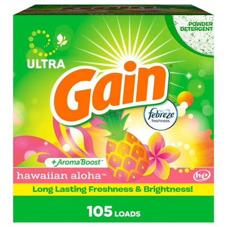 Gain Powder Laundry Detergent, Hawaiian Aloha Scent, 135 oz, 105 Loads