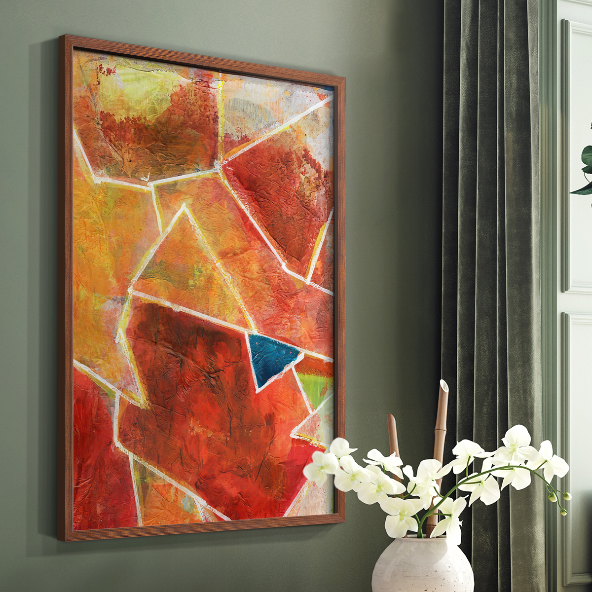 Primary Connection VII Framed Print in Brown Solid Wood Framed Print No Nail Hanging