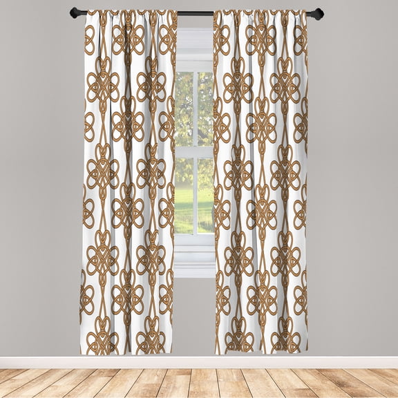Ambesonne Irish Curtains, Leafy Twigs Celtic Pattern, Pair of 28"x95", Caramel White