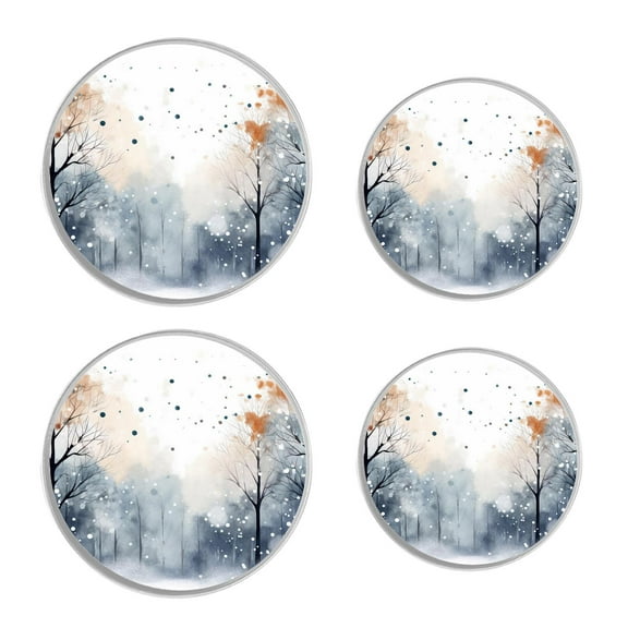 Round Stove Burner Covers 4 Pcs for Home Decor Cooktop Decorative ,Winter Pine Trees and Snowfall Exquisite, Metal Round Stove Burner Covers 8Inch And 10Inch