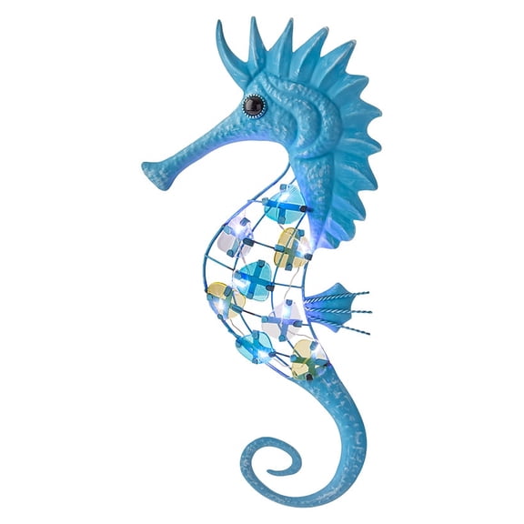 Lighted Outdoor Coastal Metal Wall Decor Art - Seahorse