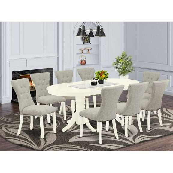 East West Furniture Dining Room Set Linen White, VAGA9-LWH-35