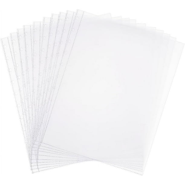 Paquete de 50 protectores de hojas de plástico reforzados con 11 orificios. Admite hojas de aproximadamente 8,5 x 11 pulgadas. Protector de hojas de plástico transparente.