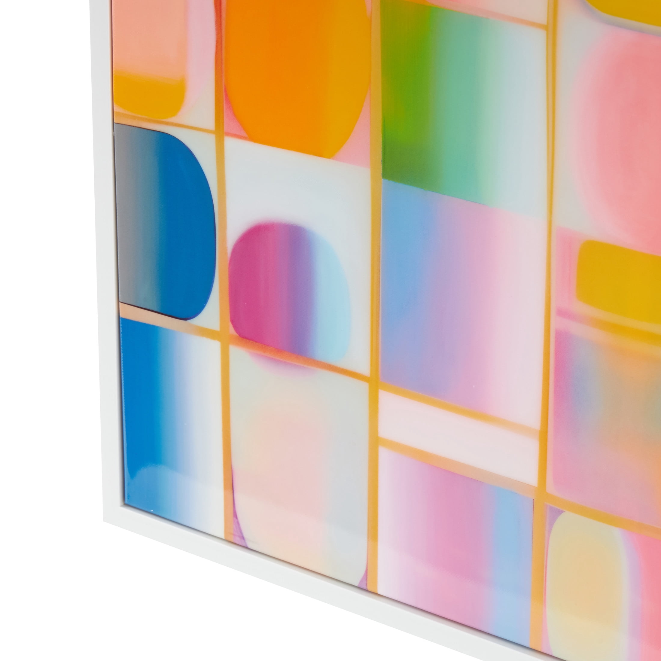 33" x 49" Ombre Square Pop Art Geometric Framed Wall Art with White Frame, by DecMode