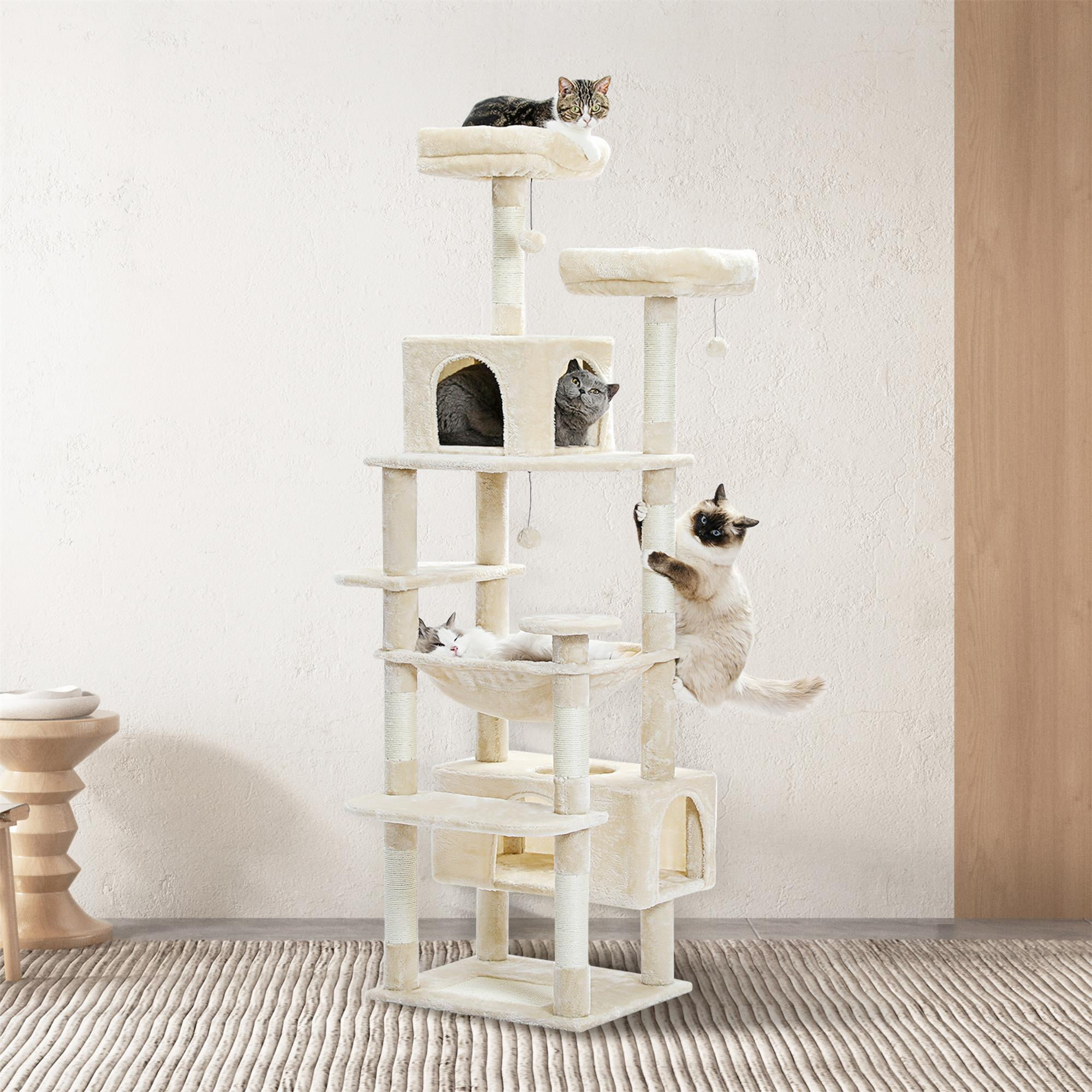 Pefilos 72" Large Cat Tree Tower with Sisal Scratching Post, Indoor Cat Condo for Big Cat Maine Coon, Beige