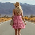 thumbnail image 5 of Women's Tiered Slip Dresses Deep V-Neck Ruffle Mini Dress Flowy Summer Dress for Vacation Party Festival Pink S, 5 of 7