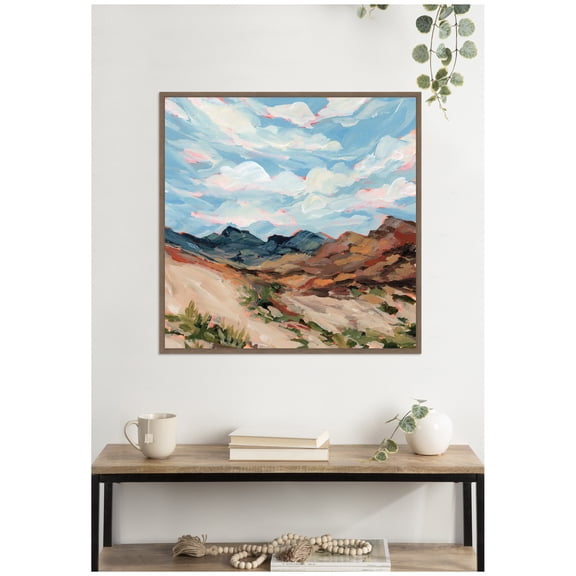 Kate and Laurel Framed Canvas Wall Art Print Nevada by Emily Kenney, 30 x 30 Sylvie Walnut Frame, Rustic Farmhouse, Landscape Art for Wall Decor