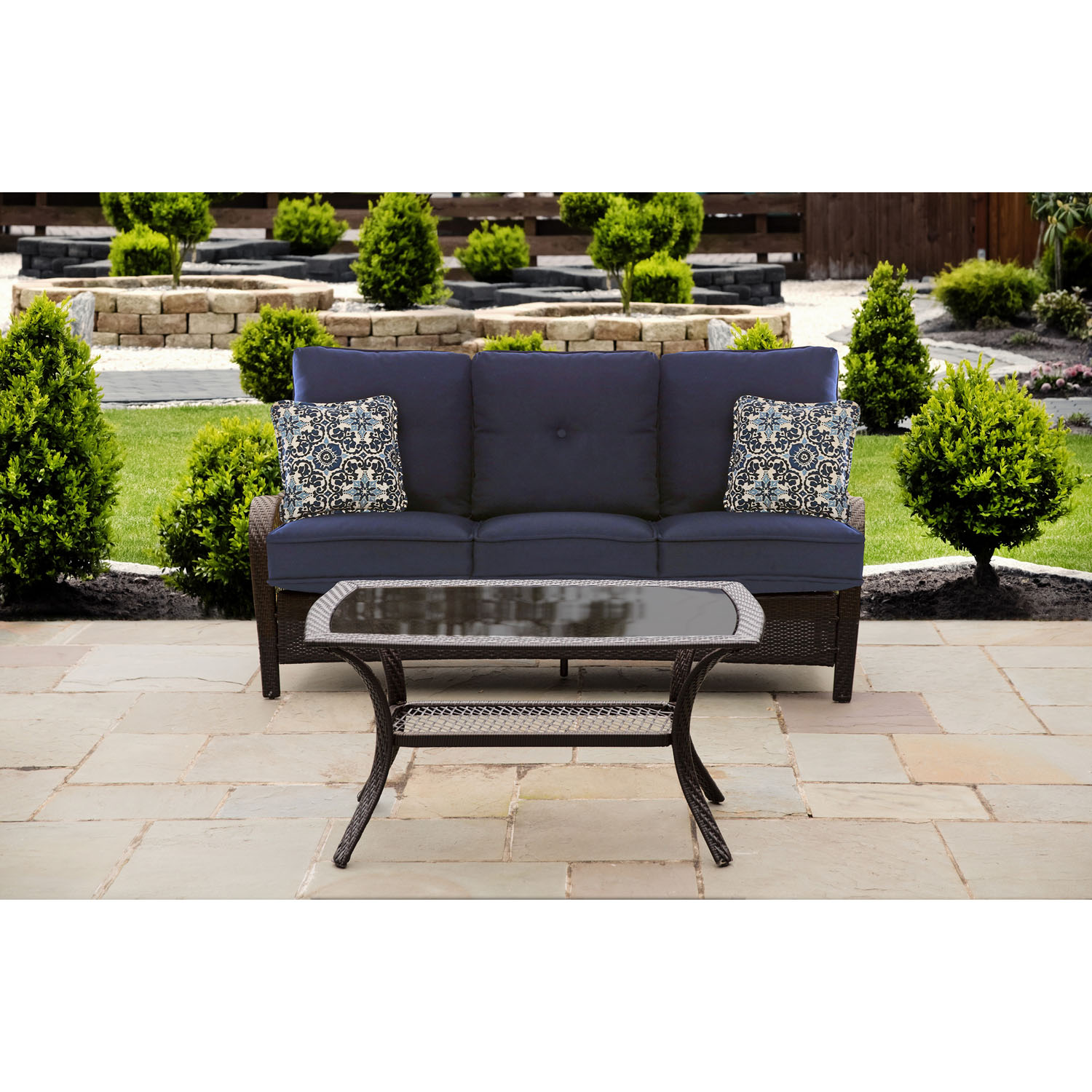 Hanover Orleans 2-Piece Wicker Outdoor Patio Sofa Set, Navy Blue - image 4 of 5