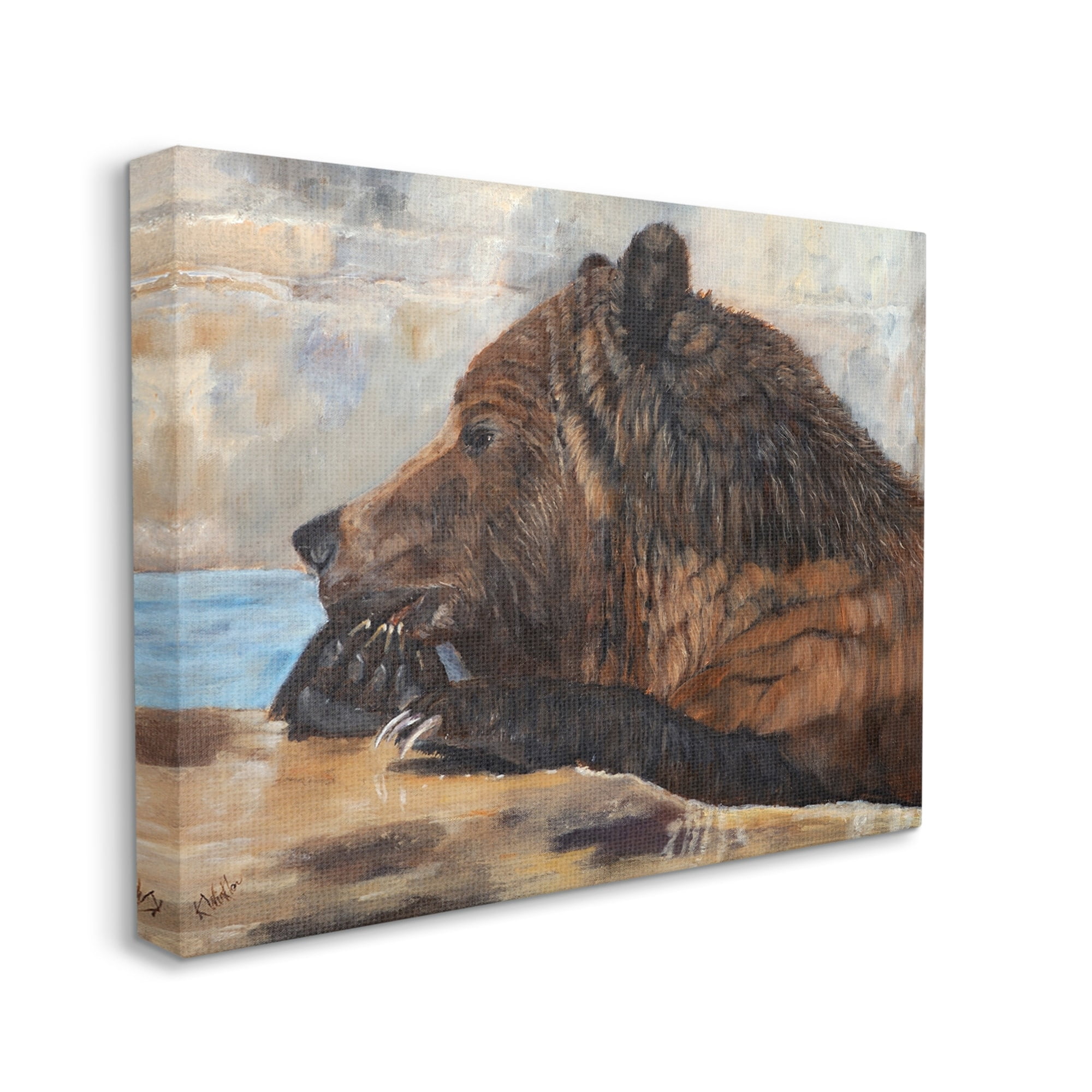 Stupell Brown Bear Wildlife Lake Animal Animals & Insects Painting Gallery Wrapped Canvas Print Wall Art