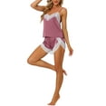 thumbnail image 4 of INSPIRE CHIC Women's Sleepwear Lace Trim Satin Lingerie Silk Cami with Shorts Pajama Set S Lotus Pink, 4 of 5