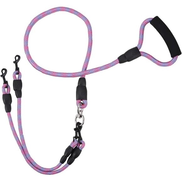 1-pack dubbla hundkoppel, nylon hundkoppel splitter med mjukt handtag, trasselfritt dubbelkoppel för promenader och träning med 2 hundar
