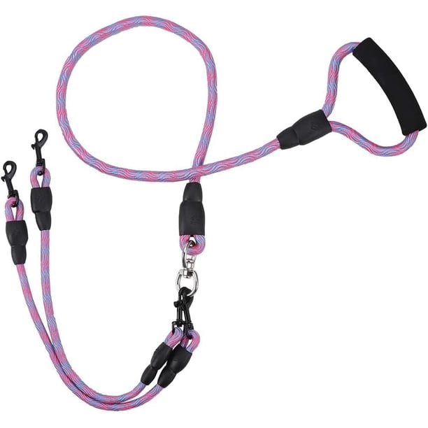 1-pack dubbla hundkoppel, nylon hundkoppel splitter med mjukt handtag, trasselfritt dubbelkoppel för promenader och träning med 2 hundar