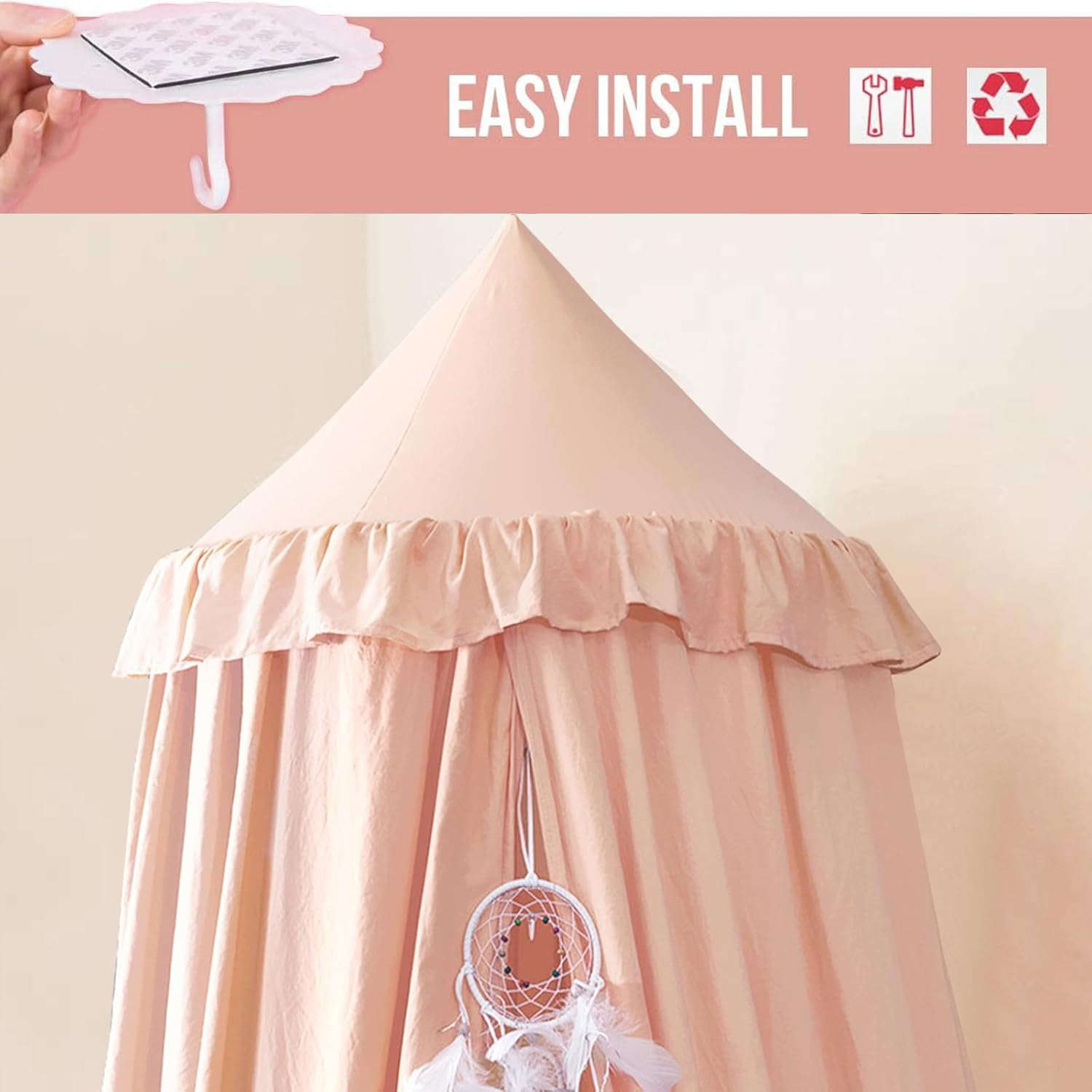 Decor Canopy for Bed, Soft Smooth Playing Tent Canopy Girls Room Decoration Princess Castle, Dreamy Mosquito Net Bedding, Children Reading Nook Canopies in Home (Green)