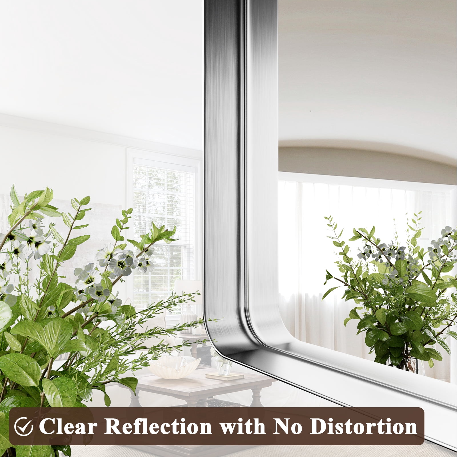 Gleamira 28"x60" Full Length Mirror Floor Mirror Rounded Corner Mirror with Deep Frame, Silver