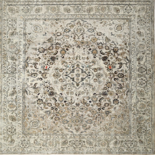 Ahgly Company Machine Washable Indoor Square Traditional Khaki Green Area Rugs, 6' Square