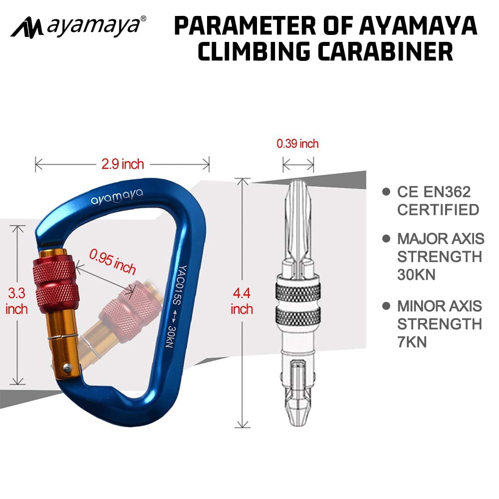 3PACK AYAMAYA Climbing Carabiner, Aluminum D Ring Locking Clip Hook, Screw Locking Screwgate Carabiners,Screw Lock Hook for Traveling Camping (Blue)