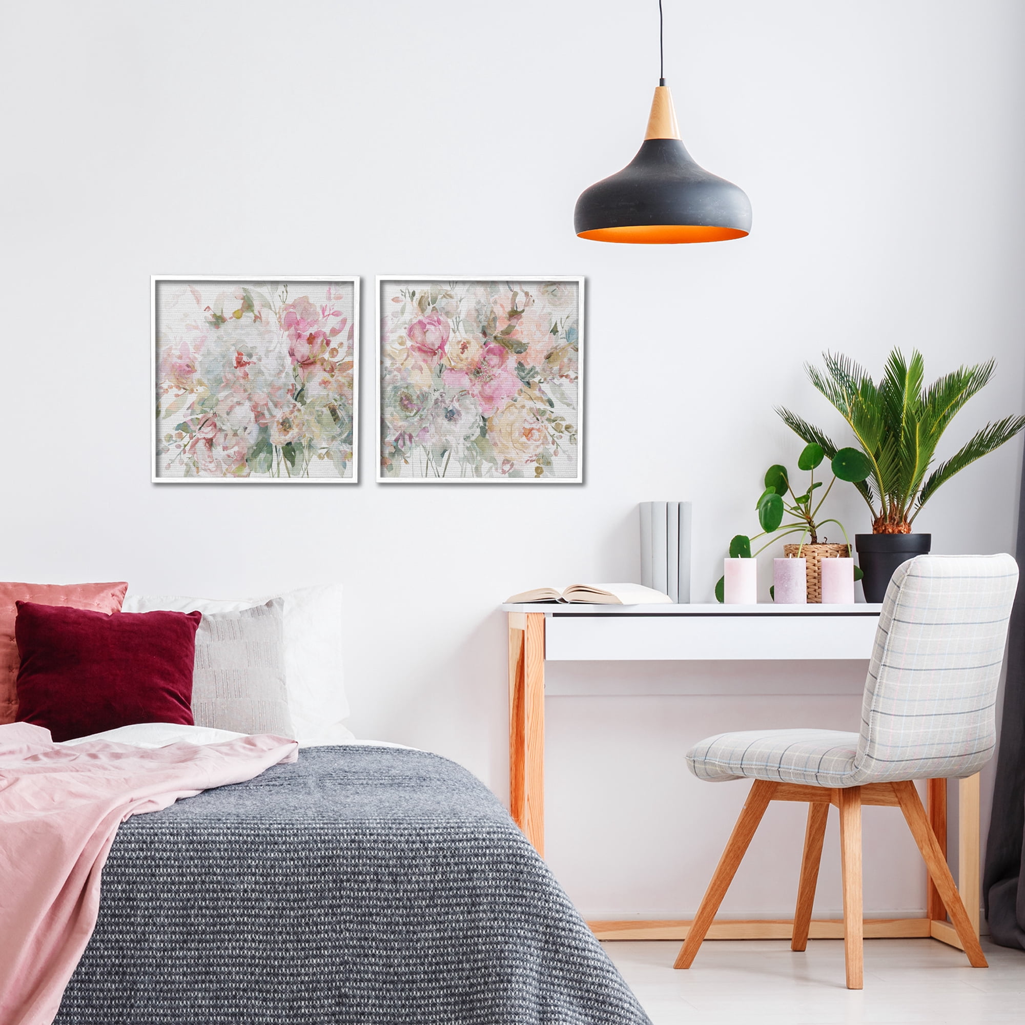 Stupell Industries Romantic Blush Botanicals 2 Piece White Framed Giclee Art Set, design by Carol Robinson
