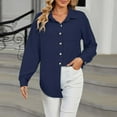 thumbnail image 4 of Womens Smocked Cuffed Dress Shirt Casual Collar Long Sleeve Oversized Button Down Blouse Tops with Pocket Shirred Navy M, 4 of 7